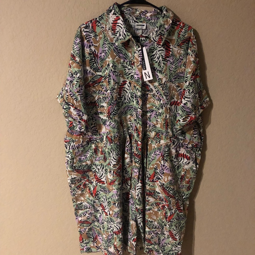 Noisy May Shirt Romper Animal Print Playsuit Multi-Color Collar Button Tie - Picture 3 of 8